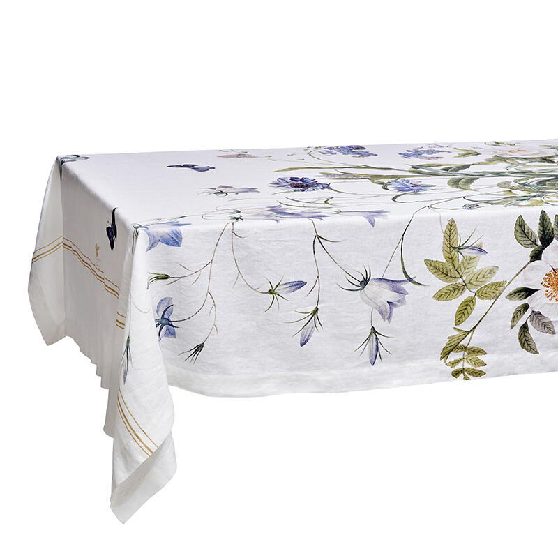Blue Flower Garden Hør Dug 145x350cm (Ekstra længde)