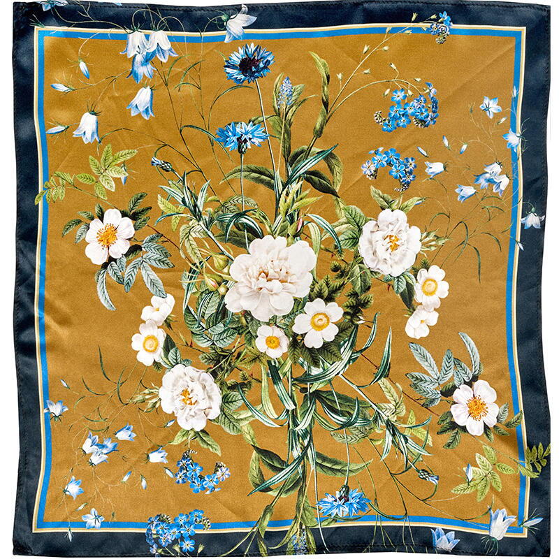 Blue Flower Garden Silketørklæde 50 cm - GULD
